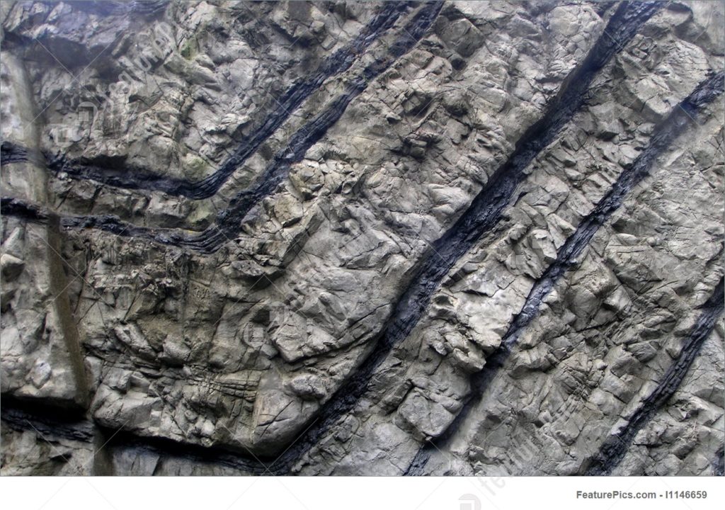 Earthquake Fault Line In Greywacke Rock Formation At Te Papa Museum Wellington, New Zealand,