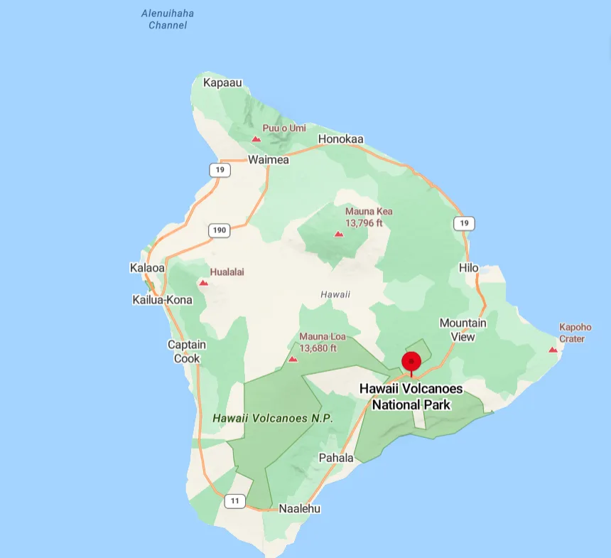 Localização do Parque Nacional dos Vulcões do Havaí 