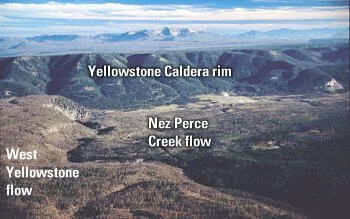 Aerial view of the Yellowstone Caldera rim and rhyolite lava flows