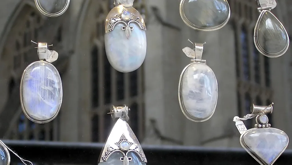 Moonstone cabochons displaying a soft blue adularescent sheen