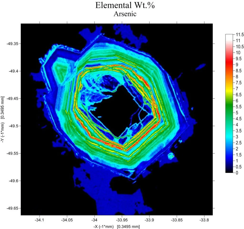 Electron microprobe image showing arsenic distribution in a pyrite grain