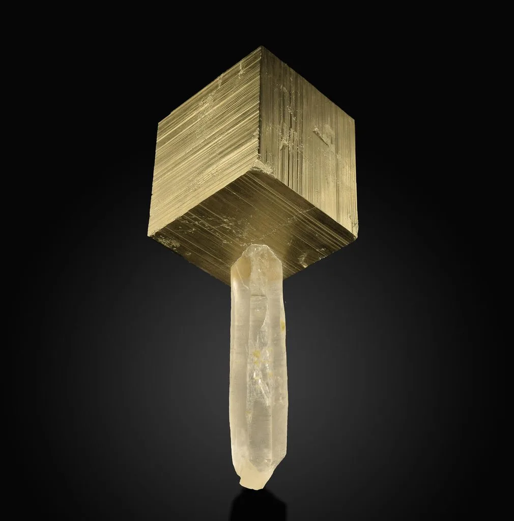 Pyrite crystals associated with quartz in a hydrothermal mineral vein